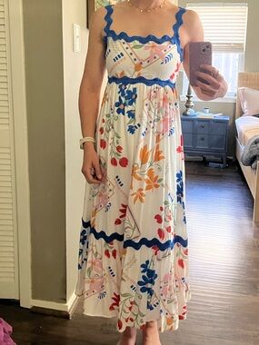 Blu Pepper White Floral Maxi Dress with Blue Trim